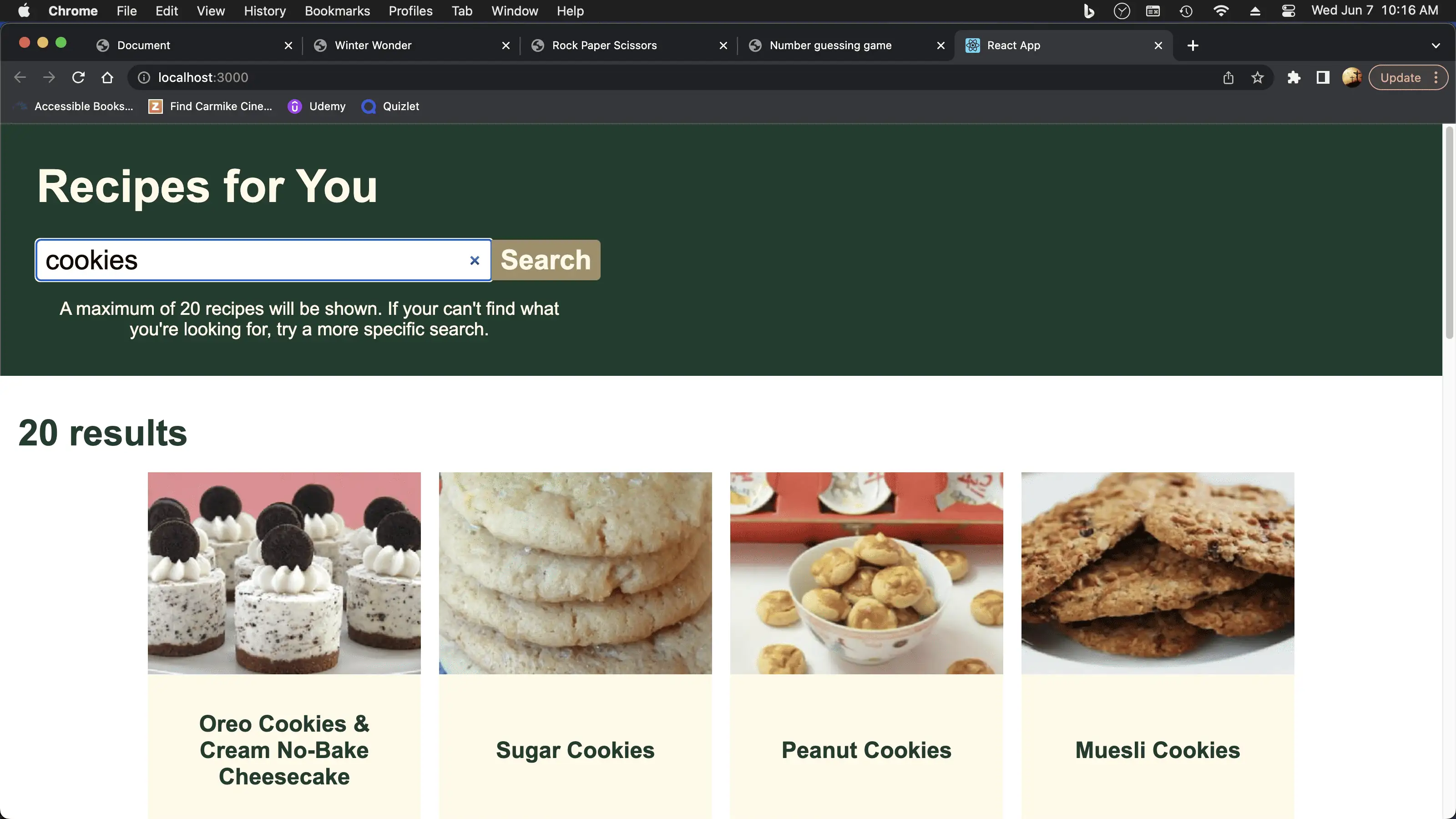 React Recipes desktop view