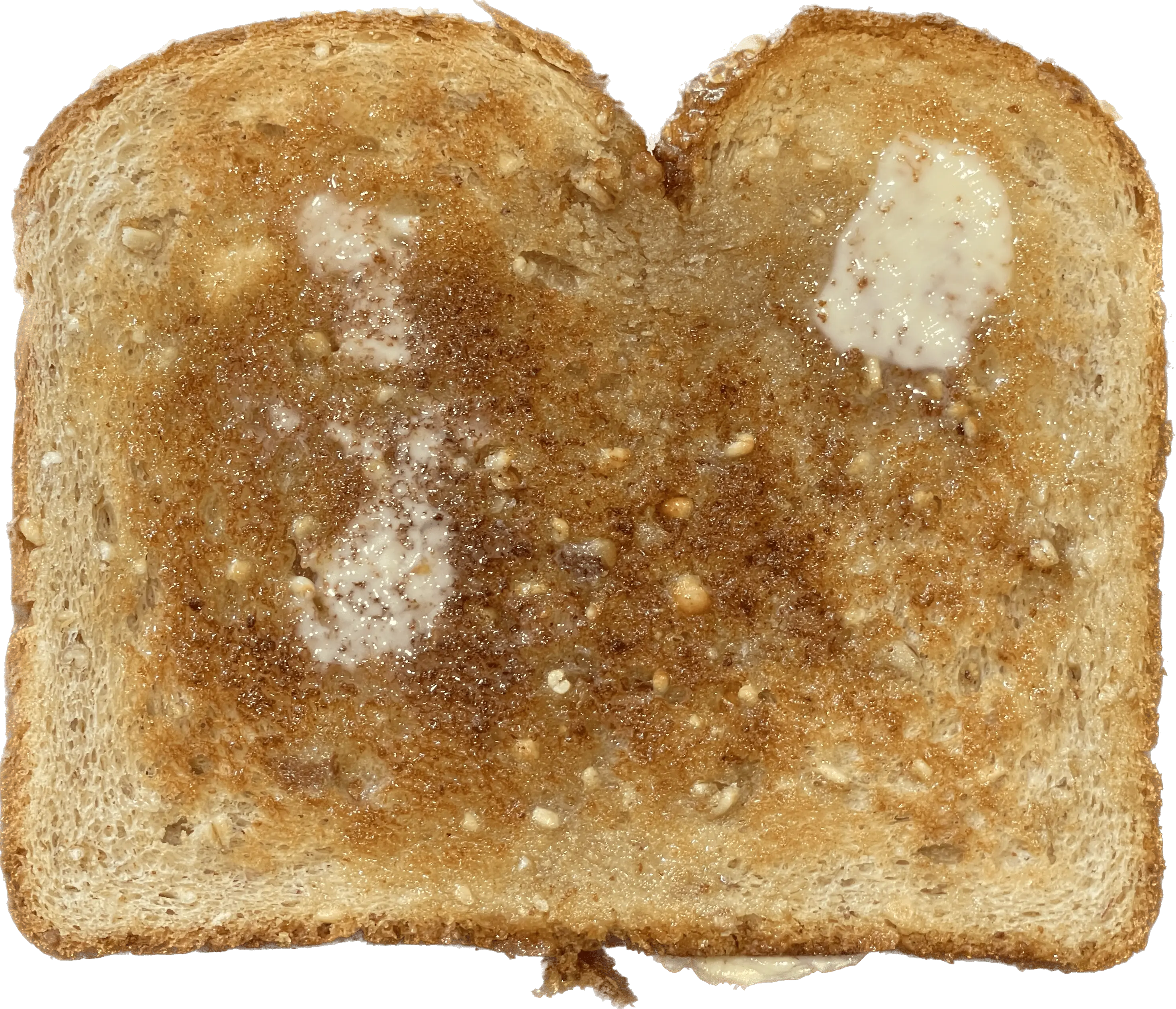 A top view of a piece of toast